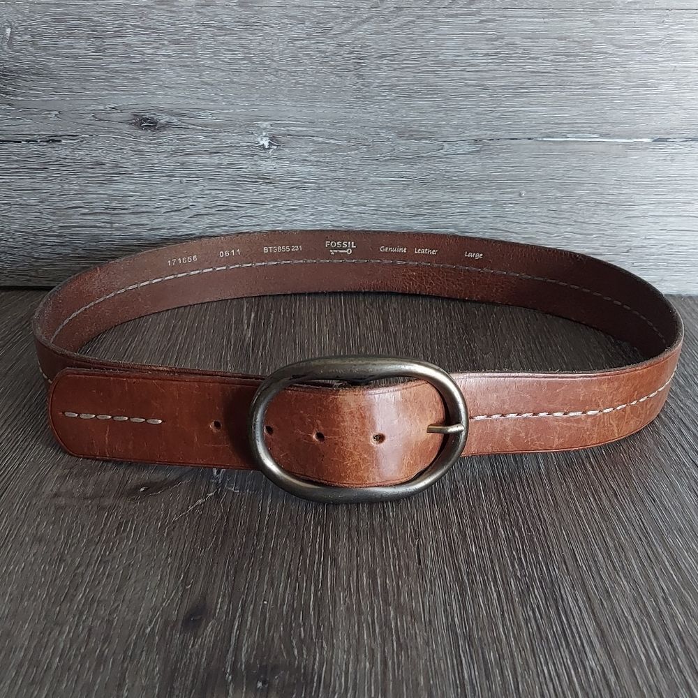 Fossil Brown LeatherβStitched Belt for Men Size Large